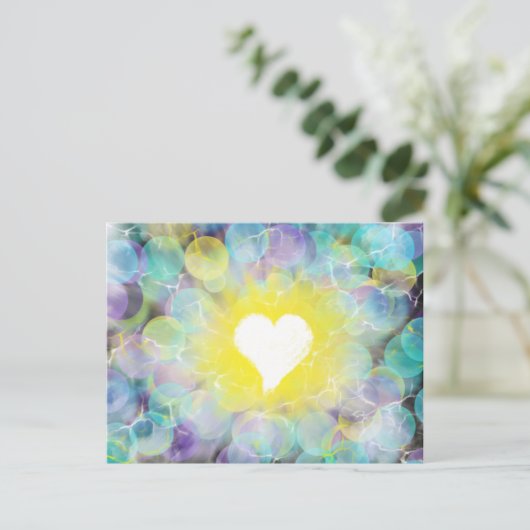 礼拝アートホワイトハートイエローブルー10月7日HC ポストカード (スタンド正面)