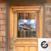 礼拝旗のあるチベット寺院 - 中国雲南省 ウィンドウサイン (ホームデコレーション)