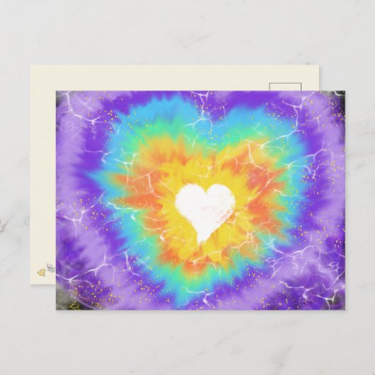 礼拝芸術ホワイトハートアクアパープル10月7日17 HC ポストカード (正面/裏面)