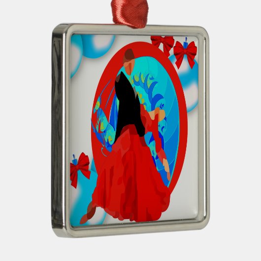 社交ダンスのダンサーとオーナメントと弓クリスマス メタルオーナメント (右)