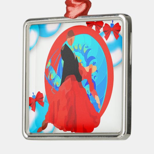 社交ダンスのダンサーとオーナメントと弓クリスマス メタルオーナメント (左)