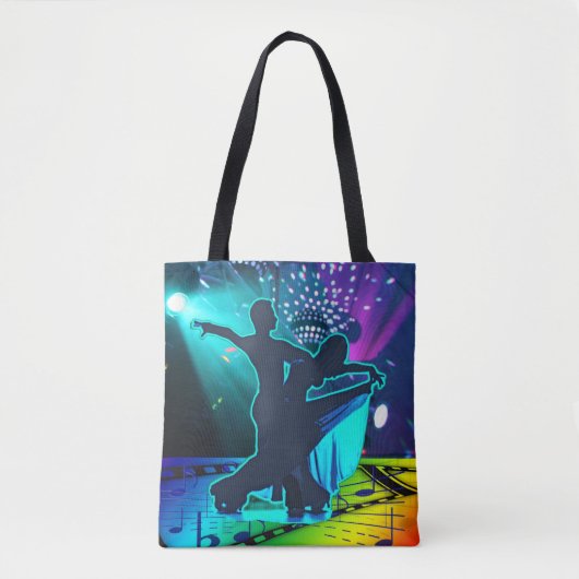 社交ダンスのダンサー音楽ディスコの球のネオン色 トートバッグ (正面)