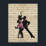 社交ダンスダンサーのヴィンテージ紙 ポストカード<br><div class="desc">ヴィンテージ紙の背景スタイリッシュに伝統的ピンクと黒のアートデコスタイルダンサーのカップルを簡単にパーソナライズ。</div>