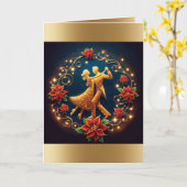 社交ダンスダンスカップルのクリスマス カード (黄色い花)