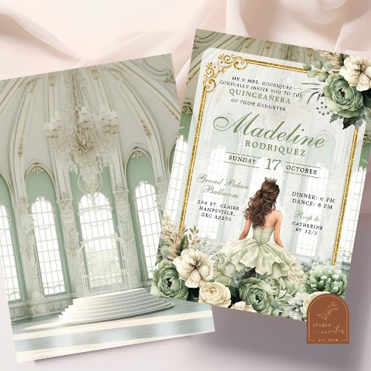 社交ダンス王室のセージグリーンキンセアニラ 招待状