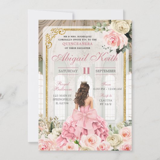 社交ダンス王室のバラ金ゴールドボウコケットキンセアニェラ 招待状 (正面)