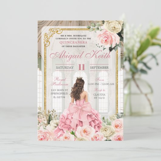 社交ダンス王室のバラ金ゴールドボウコケットキンセアニェラ 招待状 (スタンド正面)