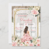 社交ダンス王室のピンクローズ金ゴールドキンセアニェラ 招待状 (正面)