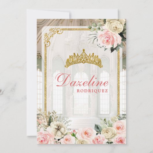 社交ダンス王室のピンクローズ金ゴールドキンセアニェラ 招待状 (裏面)