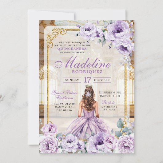 社交ダンス王室の金ゴールドとパープルキンセアニェラ 招待状 (正面)