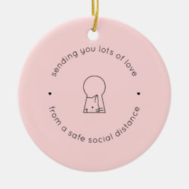 社交界の距離で愛するピンクのかわいい猫 セラミックオーナメント