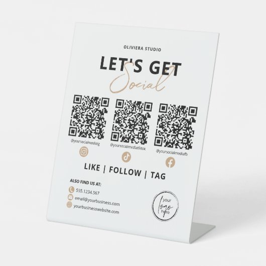 社会モダンQRコードを取得しよう 台座サイン (正面)