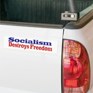 社会主義が自由を破壊する赤い青い文字 バンパーステッカー