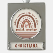 社会人パーソナライズされた鑑賞卒業 シルバープレートバナーオーナメント (正面)