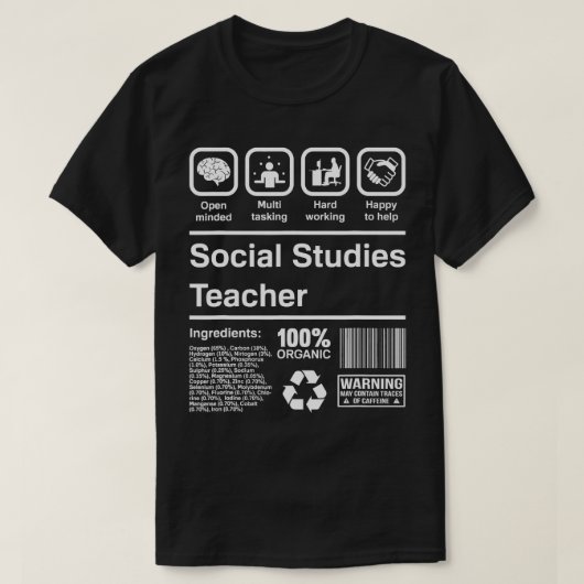 社会勉強先生ギフトおもしろい Tシャツ (デザイン正面)