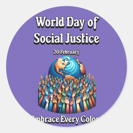 社会正義の世界記念日。すべての色を受け入れる。 ラウンドシール (正面)