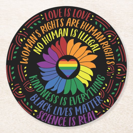 社会正義ワードアート ラウンドペーパーコースター (正面)