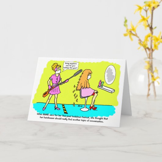 社会的おもしろい配給の女性ヘアカット誕生日 カード (黄色い花)