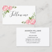 社会的な媒体の花の水彩画の粋なピンクの花 名刺 (正面/裏面)