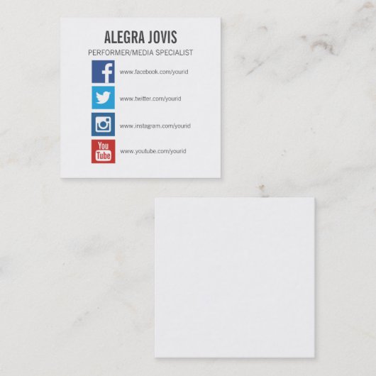 社会的な媒体アイコン記号の正方形の名刺 スクエア名刺 (正面/裏面)