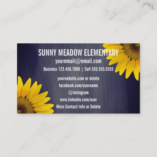 社会的な媒体|のヒマワリの黒板の先生 名刺 (裏面)