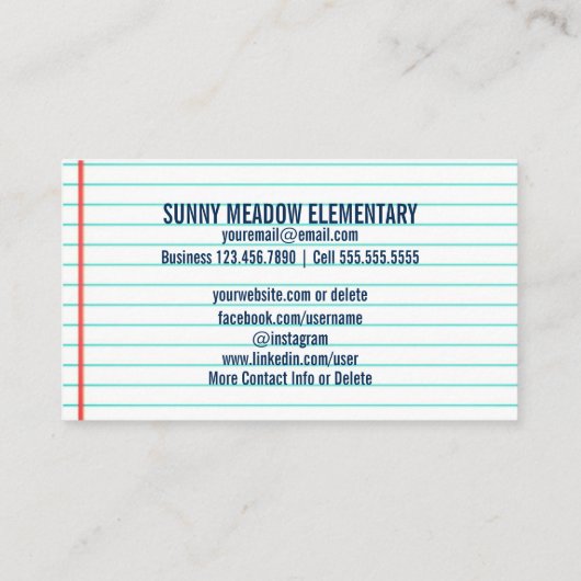 社会的な媒体|の先生の鉛筆の紙 名刺 (裏面)