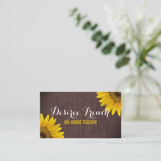 社会的な媒体|の素朴なヒマワリのバーラップの先生 名刺 (スタンド正面)