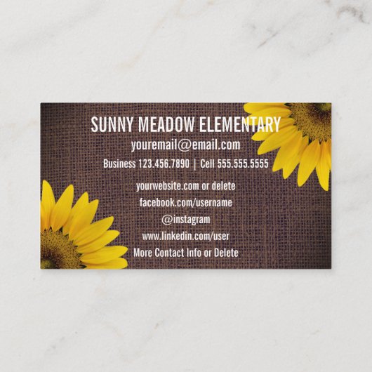 社会的な媒体|の素朴なヒマワリのバーラップの先生 名刺 (裏面)