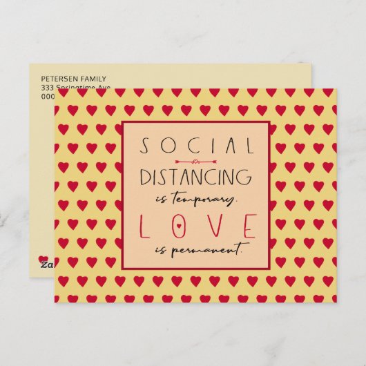 社会的な距離は一時的な愛のメッセージハート ポストカード (正面/裏面)