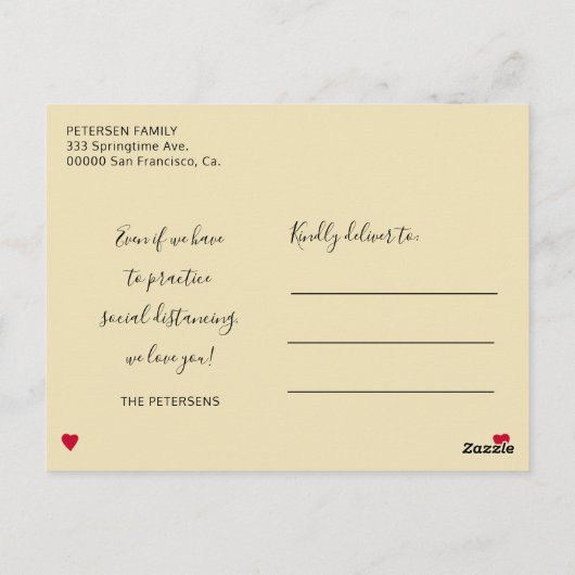 社会的な距離は一時的な愛のメッセージハート ポストカード (裏面)