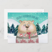 社会的に離れた熊ハグかわいい森の雪のシーン シーズンポストカード (正面/裏面)