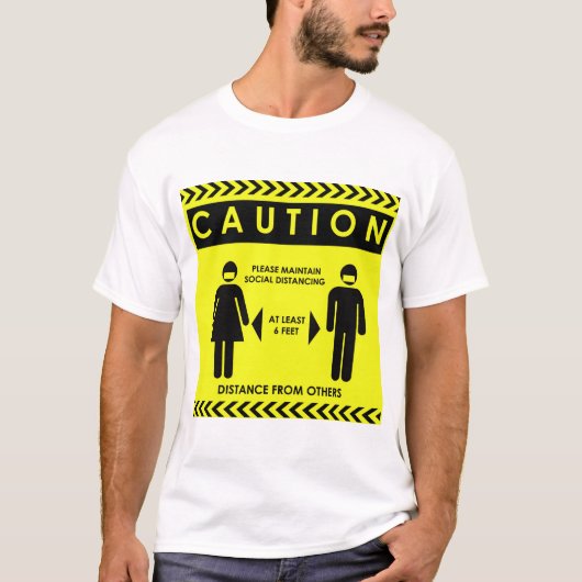 社会的距離を維持するよう注意する Tシャツ (正面)