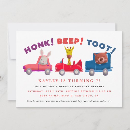 社会的距離を置く子供の誕生日パーティー 招待状 (正面)