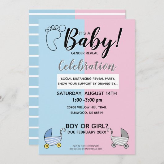 社会的距離を置く性別の暴露招待状 招待状 (正面/裏面)