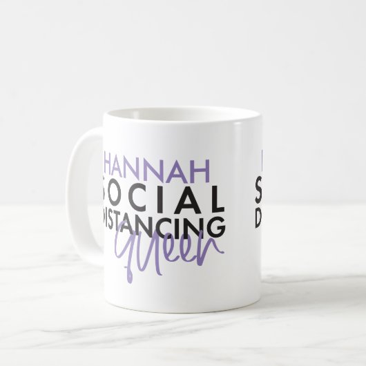 社会的距離クイーンモダンタイポグラフィデザイン コーヒーマグカップ (正面左)