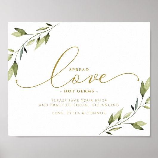 社会的距離サインEthereal緑と金ゴールド ポスター (正面)