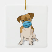 社会的距離マスクされた子犬の恋人 セラミックオーナメント (裏面)