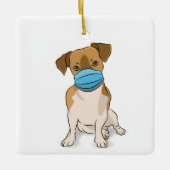 社会的距離マスクされた子犬の恋人 セラミックオーナメント (正面)