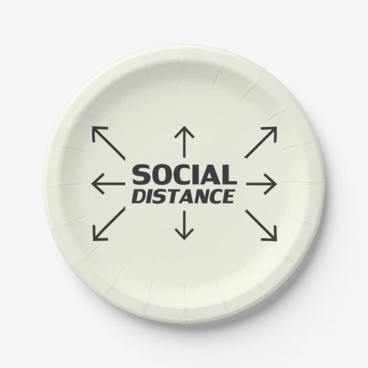 社会的距離モダンタイポグラフィおもしろいアイボリー ペーパープレート (正面)