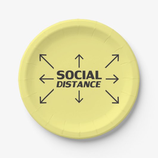 社会的距離モダンタイポグラフィ黄おもしろい色 ペーパープレート (正面)