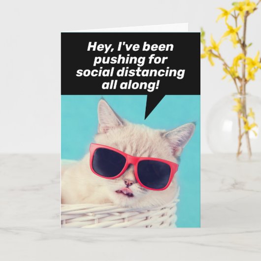 社会的距離感のある猫 – 勇気付けられると対処 カード (黄色い花)