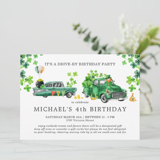 社会的距離移動ドライブバイ誕生日招待状 招待状 (スタンド正面)