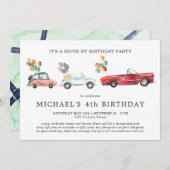 社会的距離移動ドライブバイ誕生日招待状 招待状 (正面/裏面)