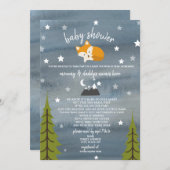 社会的離れベビーシャワーメールキツネ 招待状 (正面/裏面)