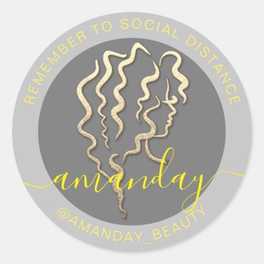 社会距離保に注意美しいサロン名 ラウンドシール (正面)