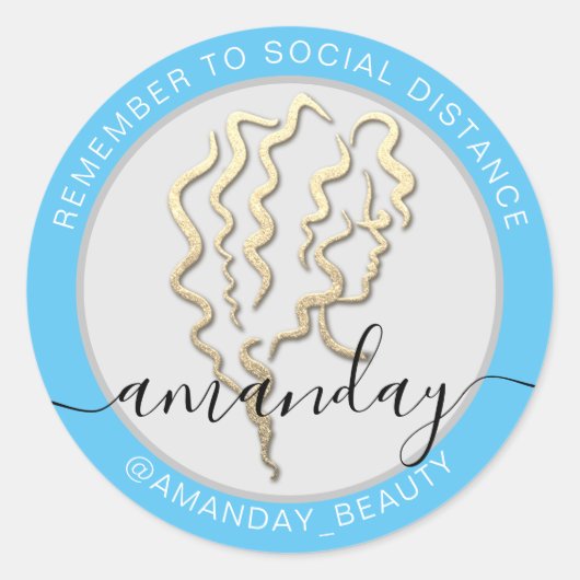 社会距離保に注意美しいサロン名 ラウンドシール (正面)