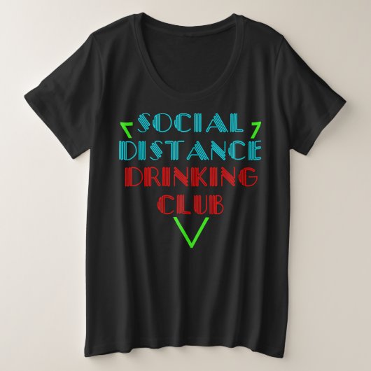 社会距離飲酒部おもしろい検疫勝ち プラスサイズTシャツ (デザイン正面)