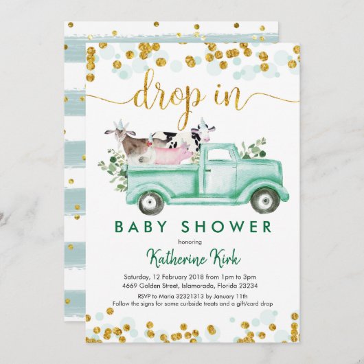 社会離れのベビーシャワーの農場の落ち込み 招待状 (正面/裏面)