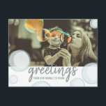 社会離れの写真からの挨拶 ポストカード<br><div class="desc">バブルをテーマにした検疫は、写真を使っカスタムて行われます。 フロントは「バブルからあなたへの挨拶」と言う。  メッセージを使用して背面をカスタマイズします。</div>