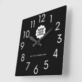 社名プロモーション付き白黒ロゴ スクエア壁時計 (傾斜)